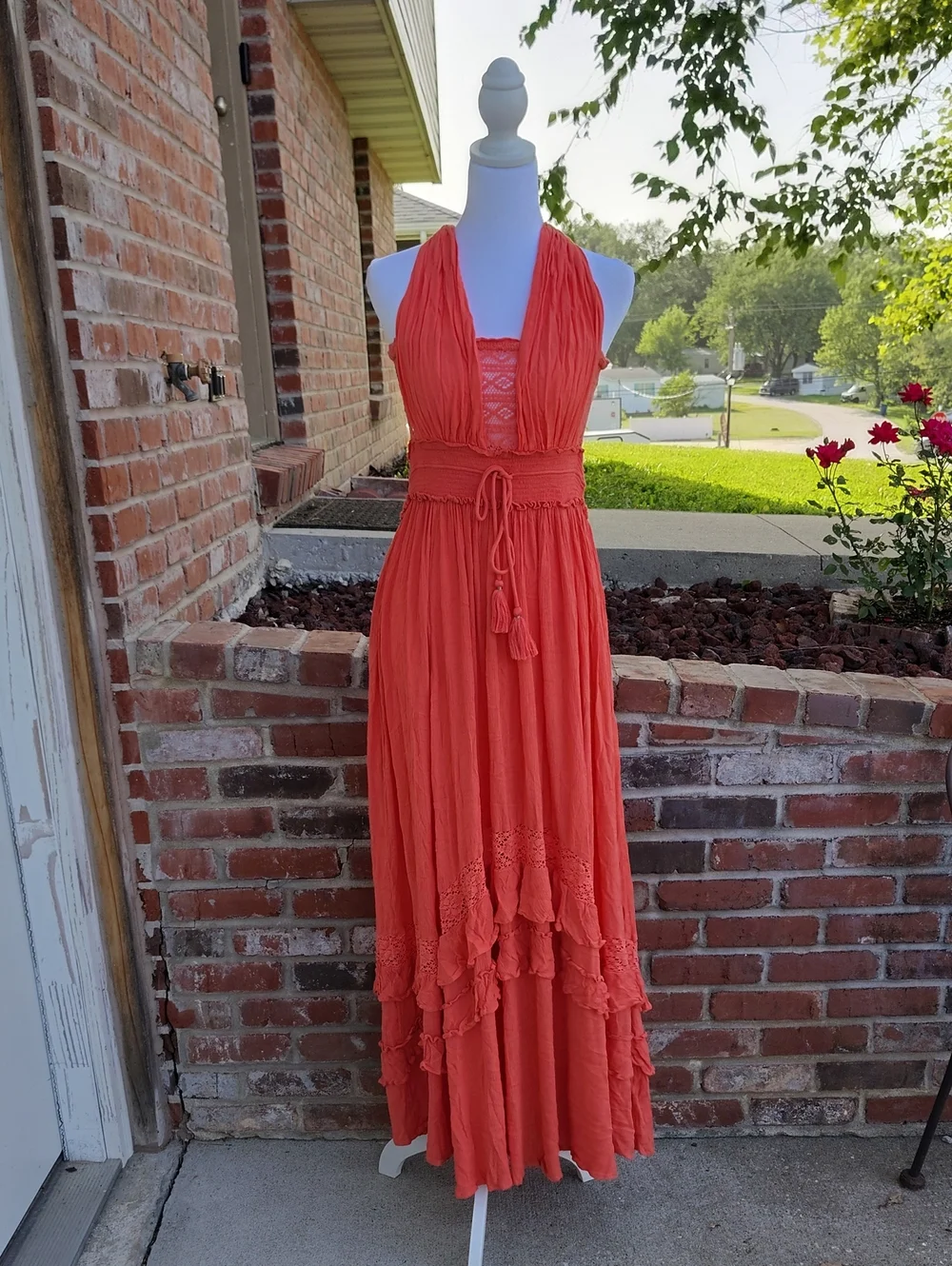 Free People Santa Maria Sun Blake Lace Tassel Maxi Dress Size L Bohemian Beachy - Picture 4 of 16
